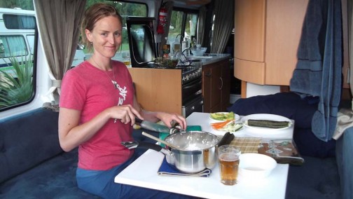 Making sushi in motorhome